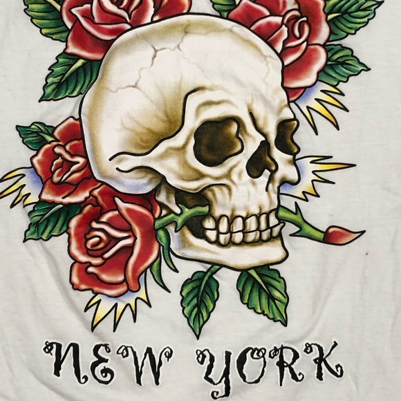 Y2K Ed Hardy Style New York Skull Tee - Picture 3 of 7